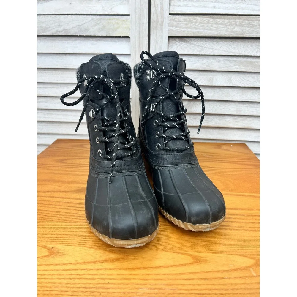 Tommy Hilfiger Duck Boots 10 Black Womens Winter Rain Lined